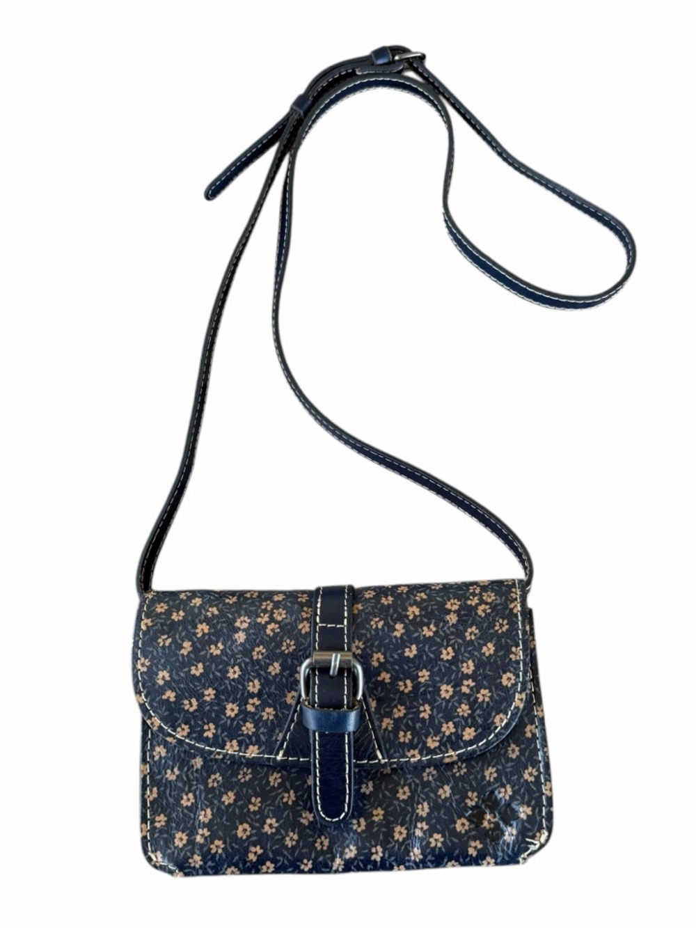 Patricia Nash Torri Small Navy Ditsy Floral Crossbody Bag 100% Italian Leather